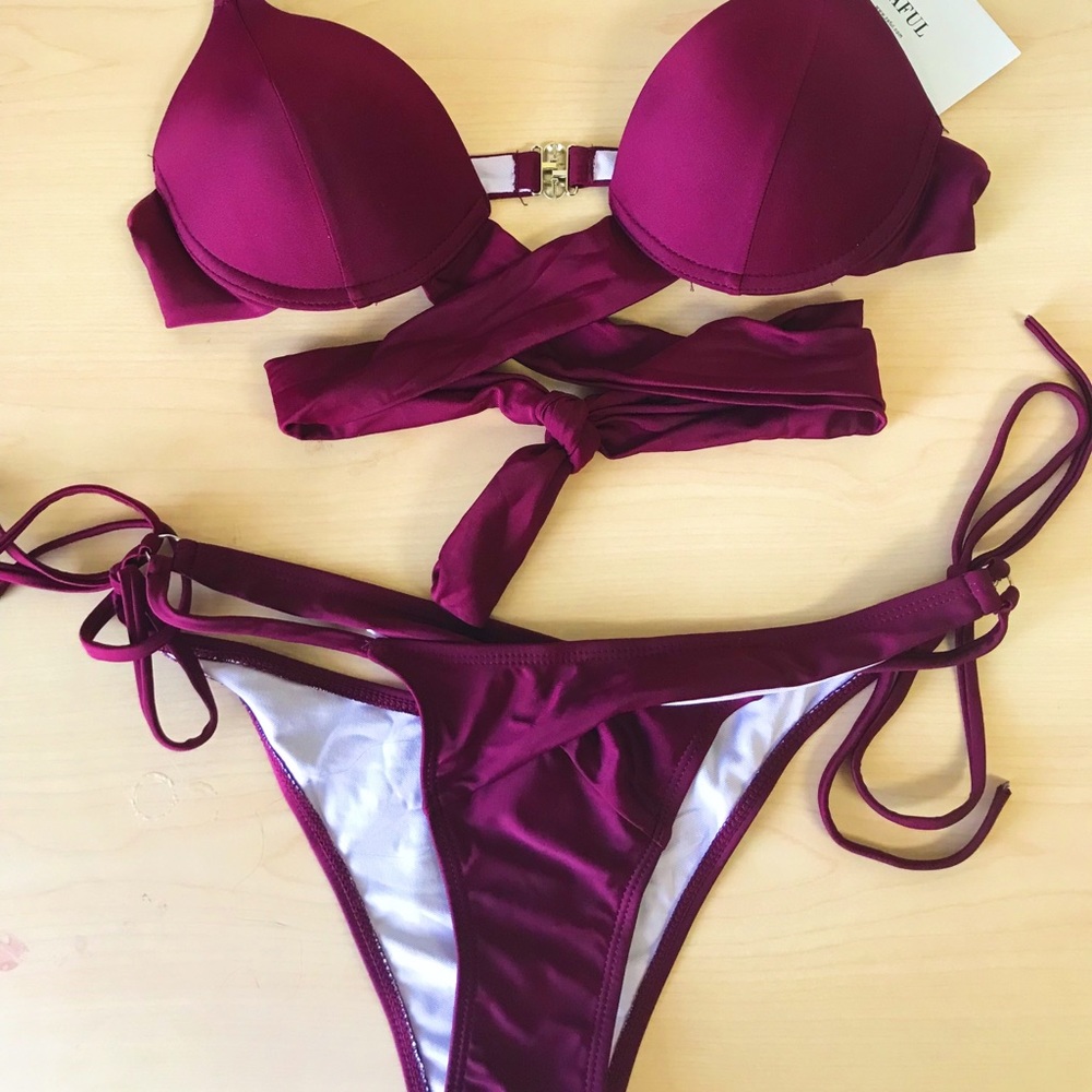 Wrap top bikini with cups